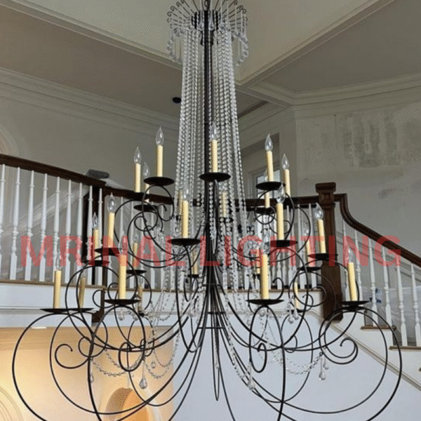 Wrought Iron Crystal Chandelier with Candle Style Lights – Mrinal Lighting