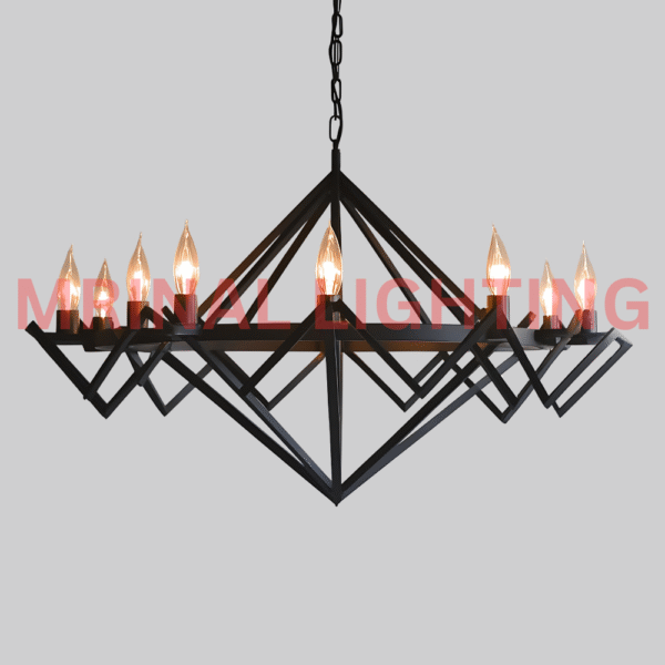 Modern Geometric Iron Chandelier in Black Matte Finish – Mrinal Lighting