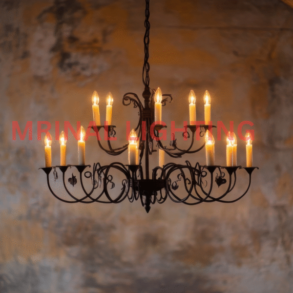 Wrought Iron Candle Style Chandelier with 2 Tier Classic Design – Mrinal Lighting