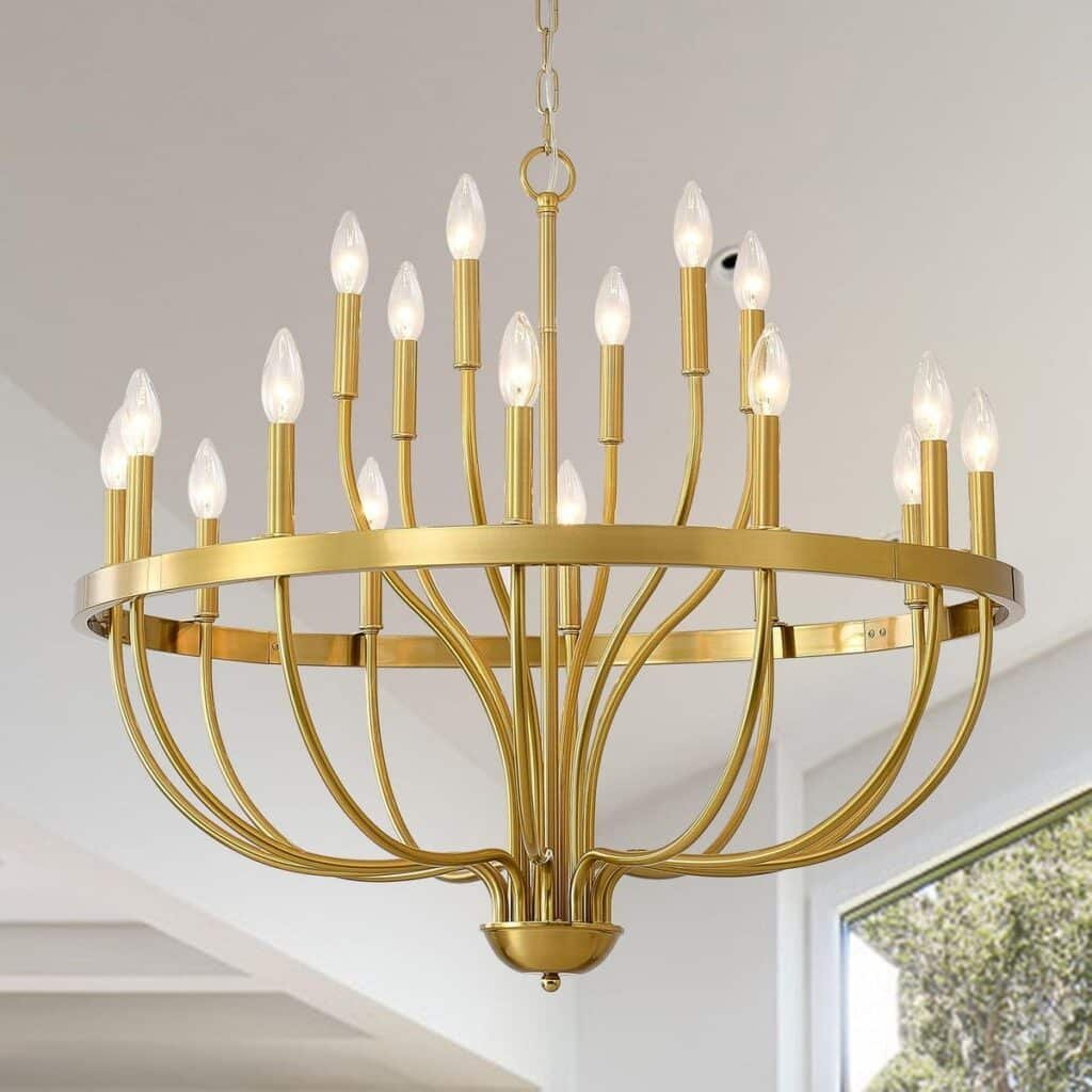 Luxury Modern Gold Candle Chandelier with Golden Frame and Crystal Beads
