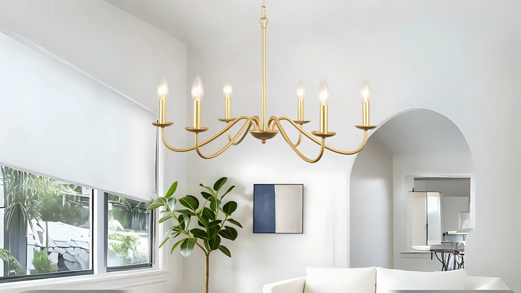 Luxury Modern Gold Candle Chandelier with Golden Frame and Crystal Beads
