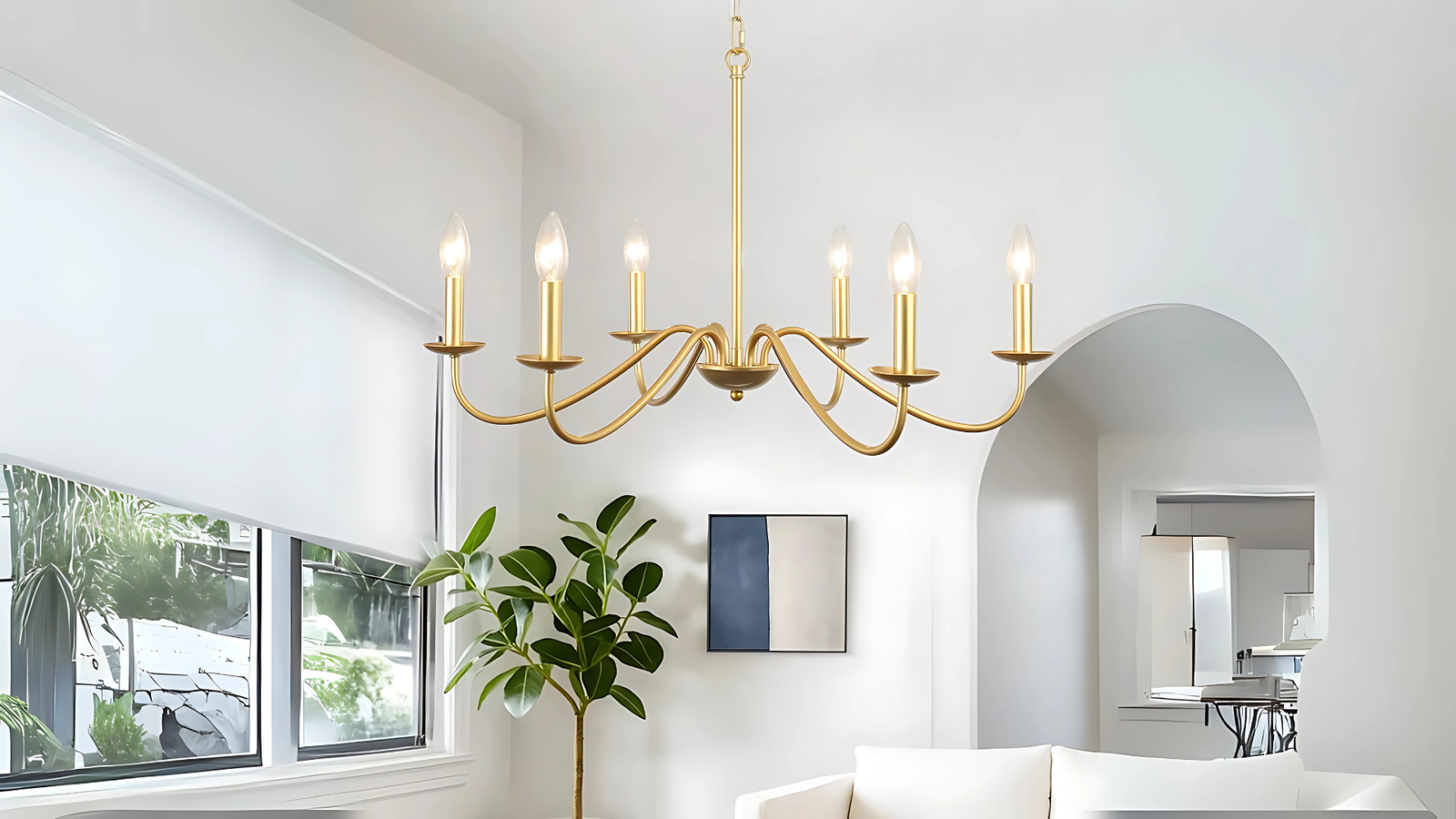 Luxury Modern Gold Candle Chandelier with Golden Frame and Crystal Beads
