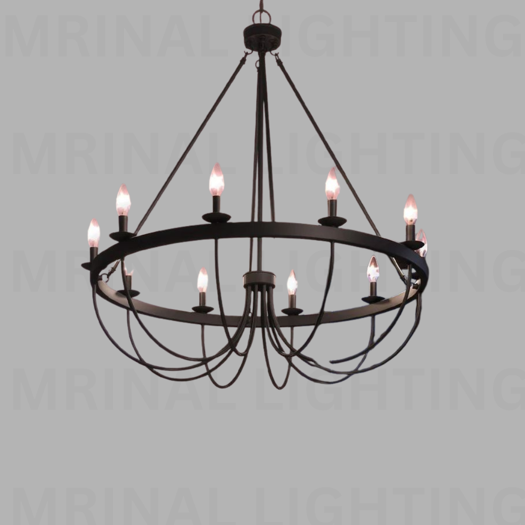 Luxury Black Iron Ring Hanging Chandelier with 10 Lights