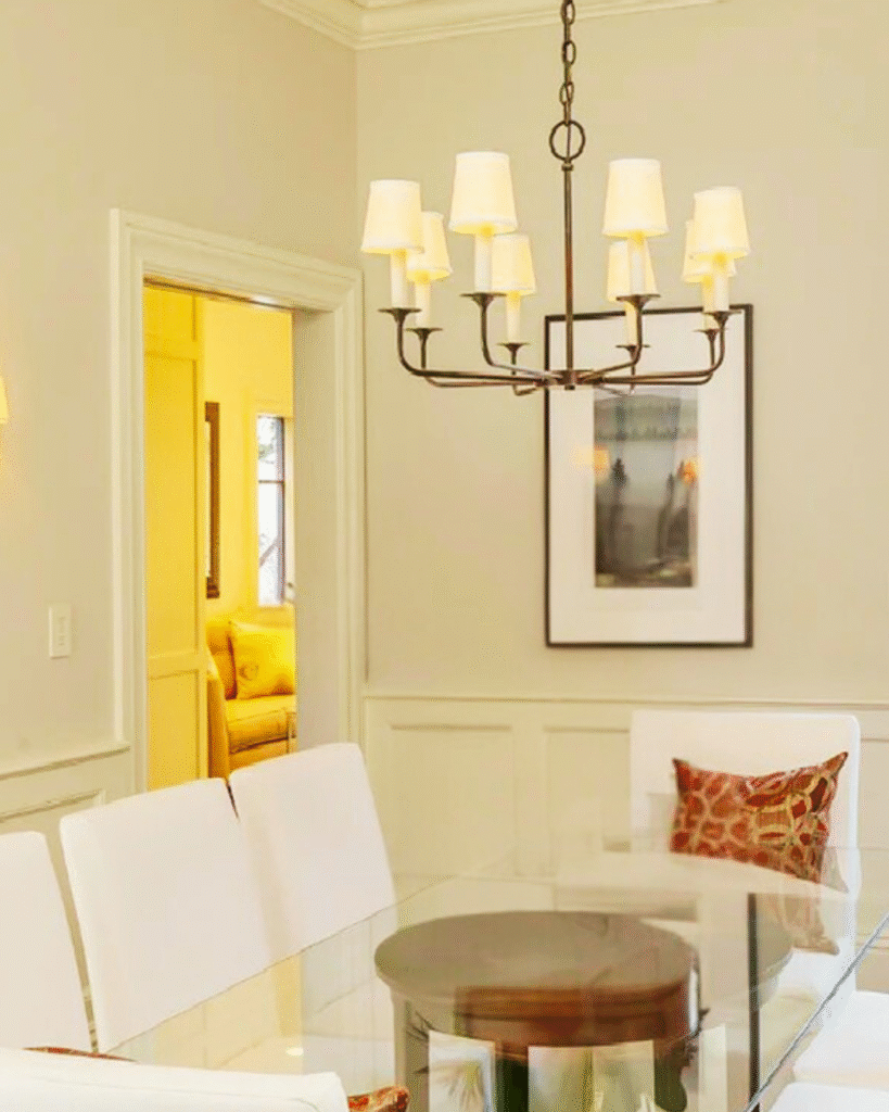 Majestic Gold Frame Chandelier with golden arms and fabric shades for Indian homes – Mrinal Lighting