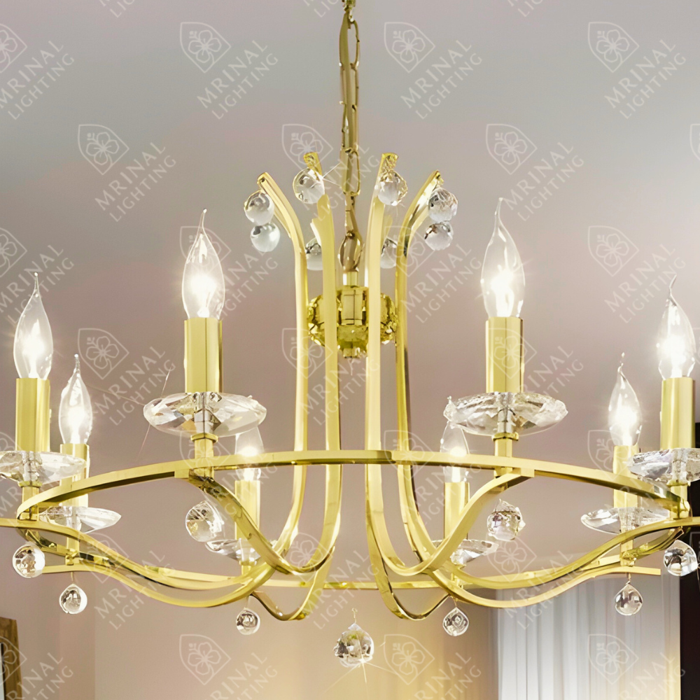 Gold 8-Light Candle Style Crystal Chandelier with Premium Crystals – By Mrinal Lighting