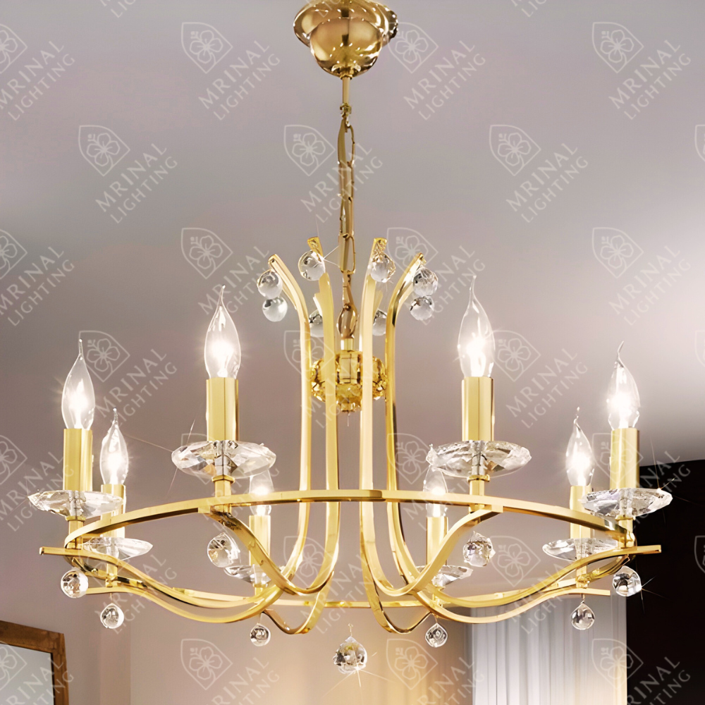 Elegant Gold Candle Style Crystal Chandelier – By Mrinal Lighting