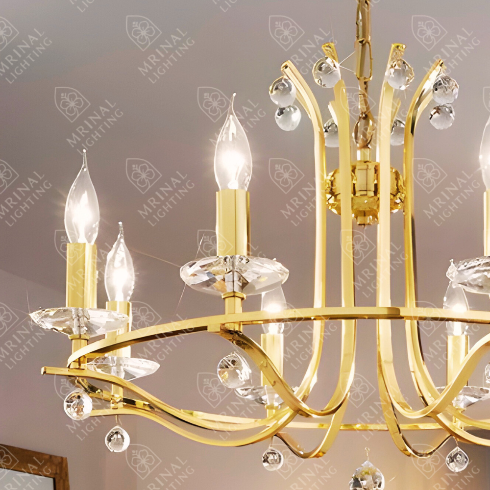 Gold 8-Light Candle Style Crystal Chandelier with Premium Crystals – By Mrinal Lighting