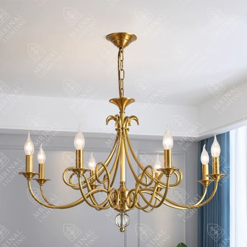 Golden Finish Chandelier for Living Room – Modern Luxury Home Lighting