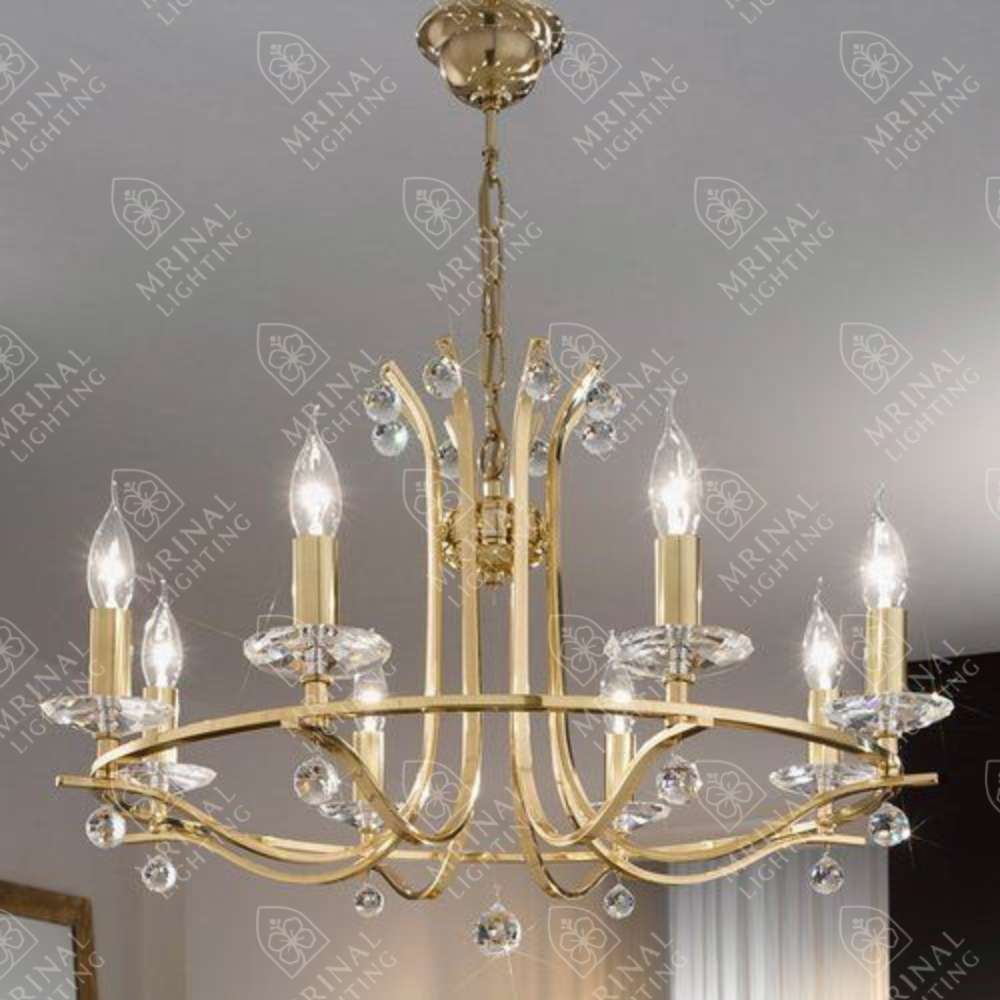 Golden Finish Chandelier for Living Room – Modern Luxury Home Lighting