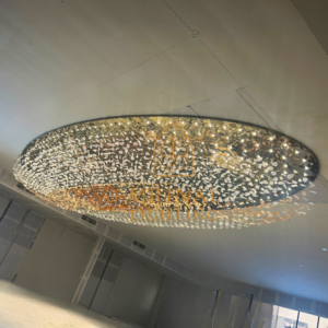 Luxury Oval Leaf Chandelier with Clear and Gold Crystal Leaves and LED Lighting