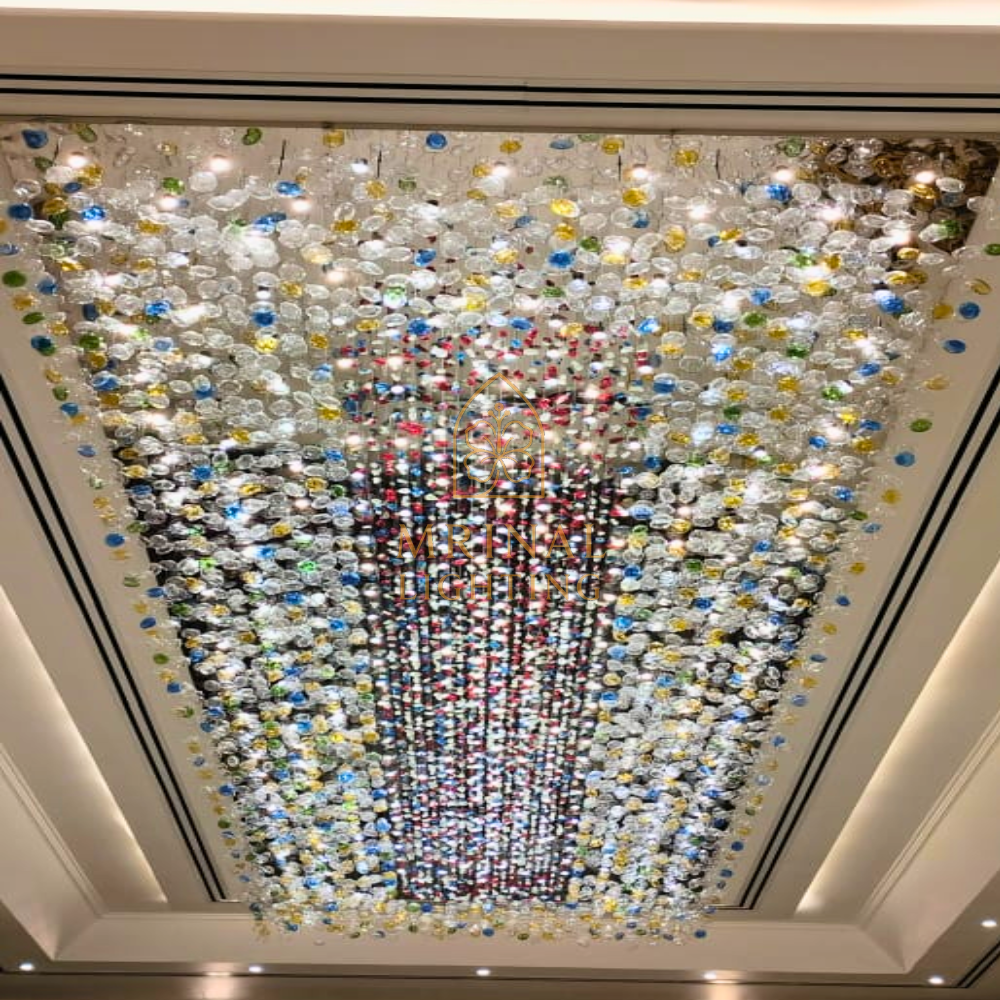 Custom Chandelier Bloom Glass with Multicolour Stones