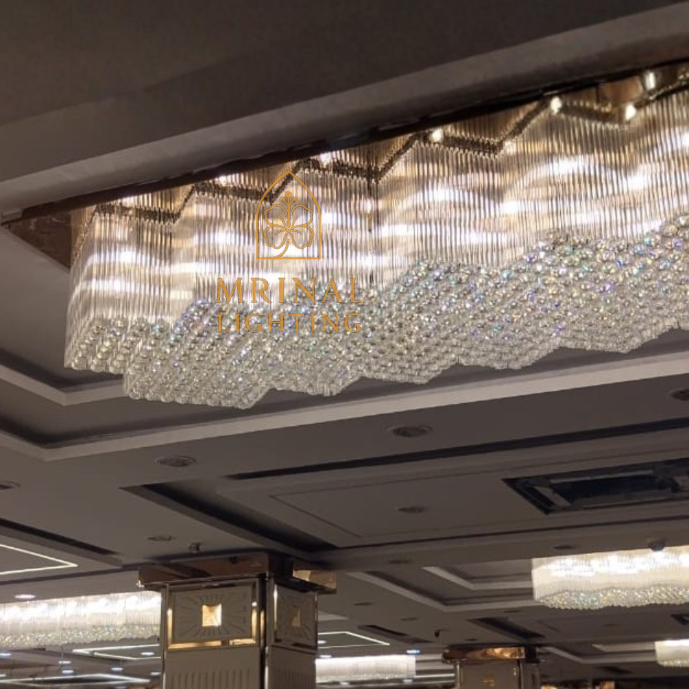 Modern Rectangular Crystal Chandelier with ceiling design for luxury interiors