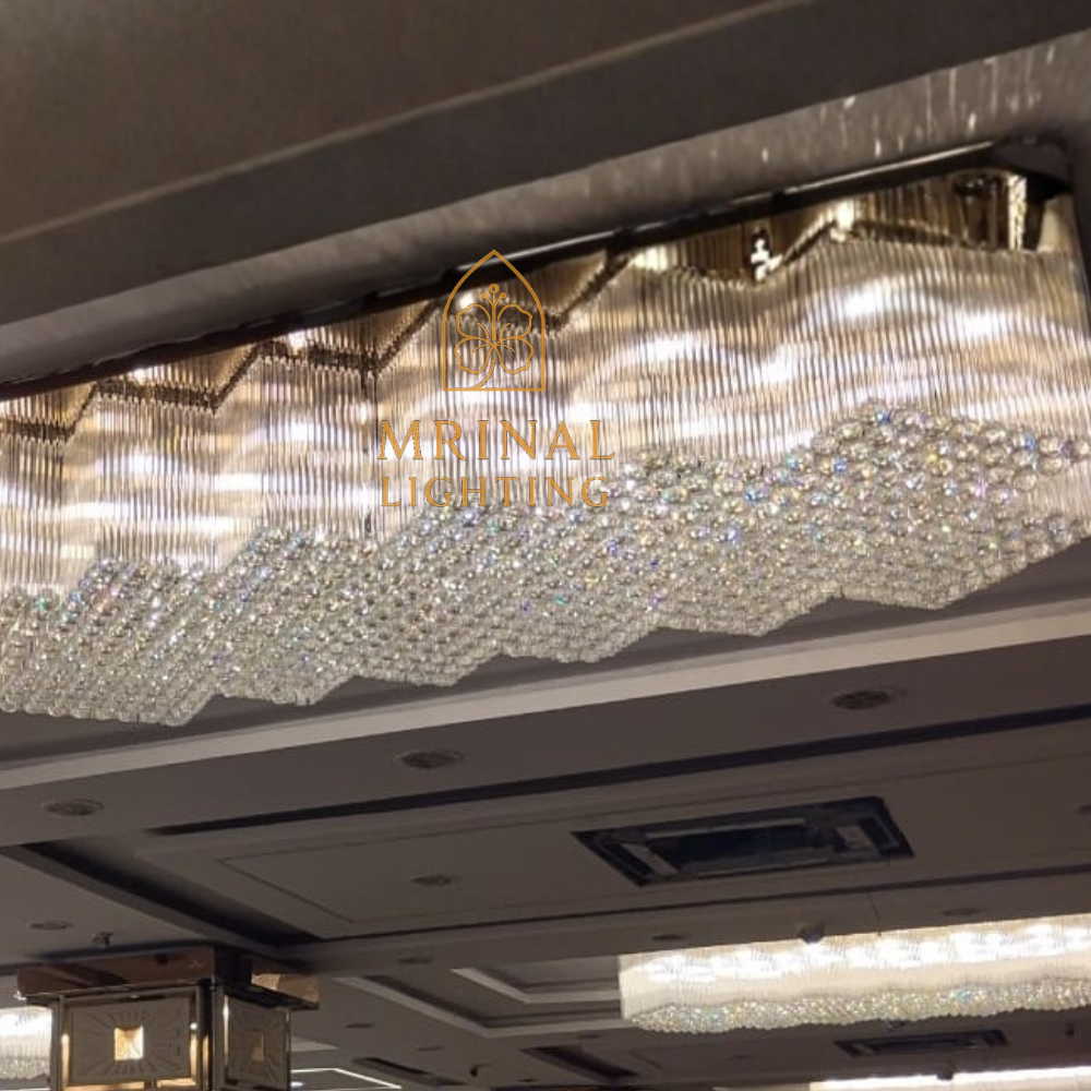 Modern Rectangular Crystal Chandelier by Mrinal Lighting