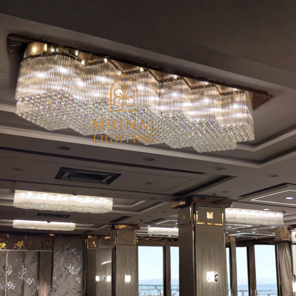 Modern Rectangular Crystal Chandelier with ceiling design for luxury interiors