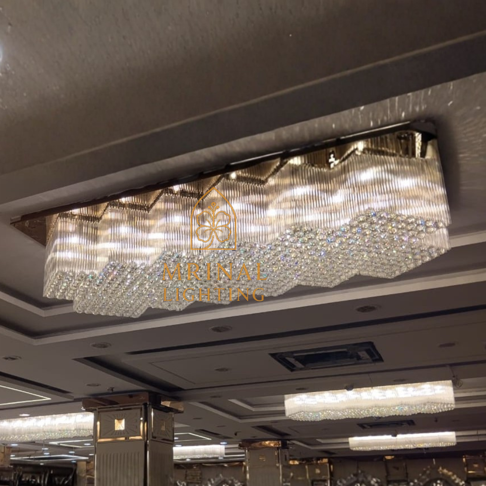 Modern Rectangular Crystal Chandelier with ceiling design for luxury interiors