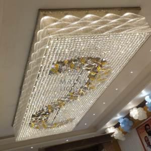 Rectangular Crystal Ceiling Chandelier with Leaf Design