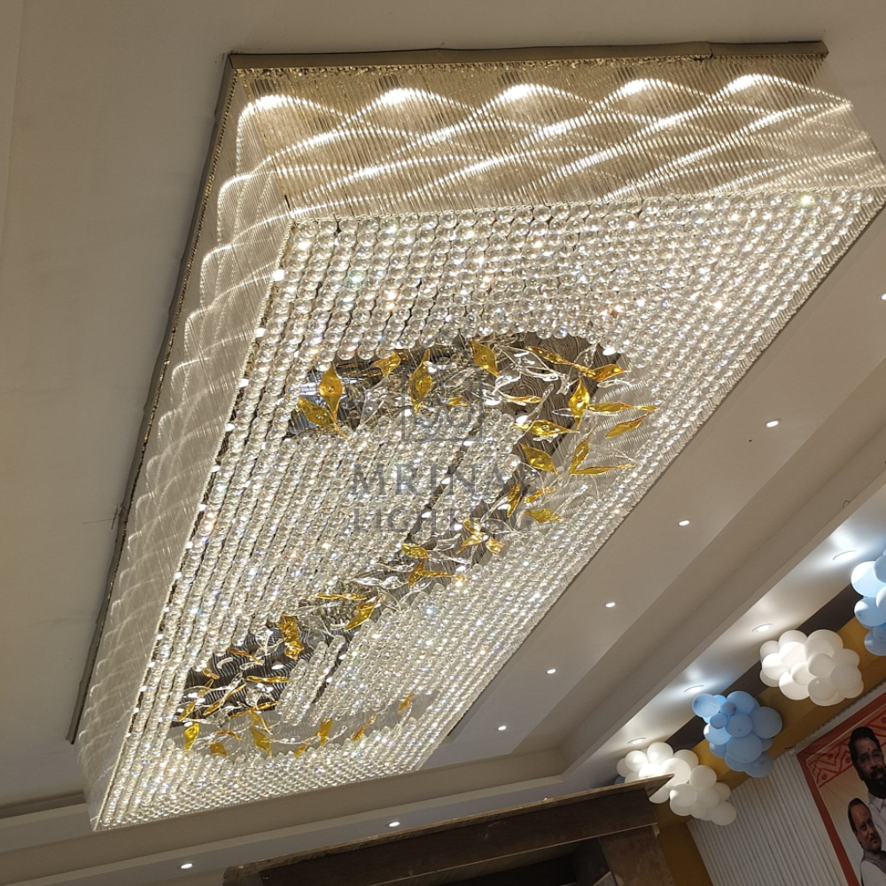 Rectangular Crystal Ceiling Chandelier with Leaf Design