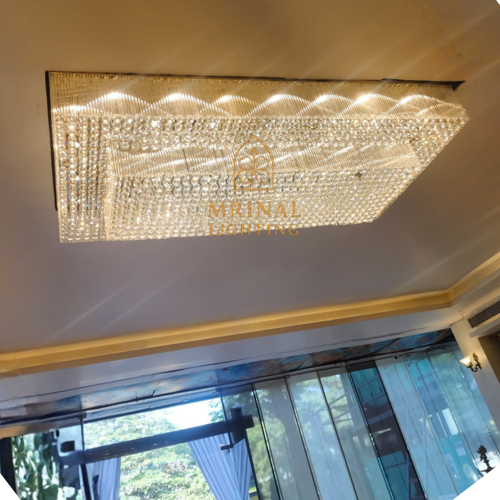 Grand Rectangular Crystal Chandelier for premium hall interiors