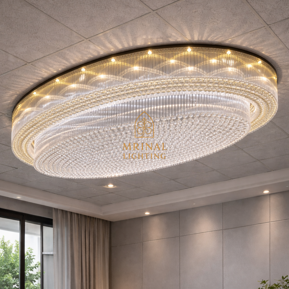 Luxury Oval Crystal Chandelier installed in premium interior space