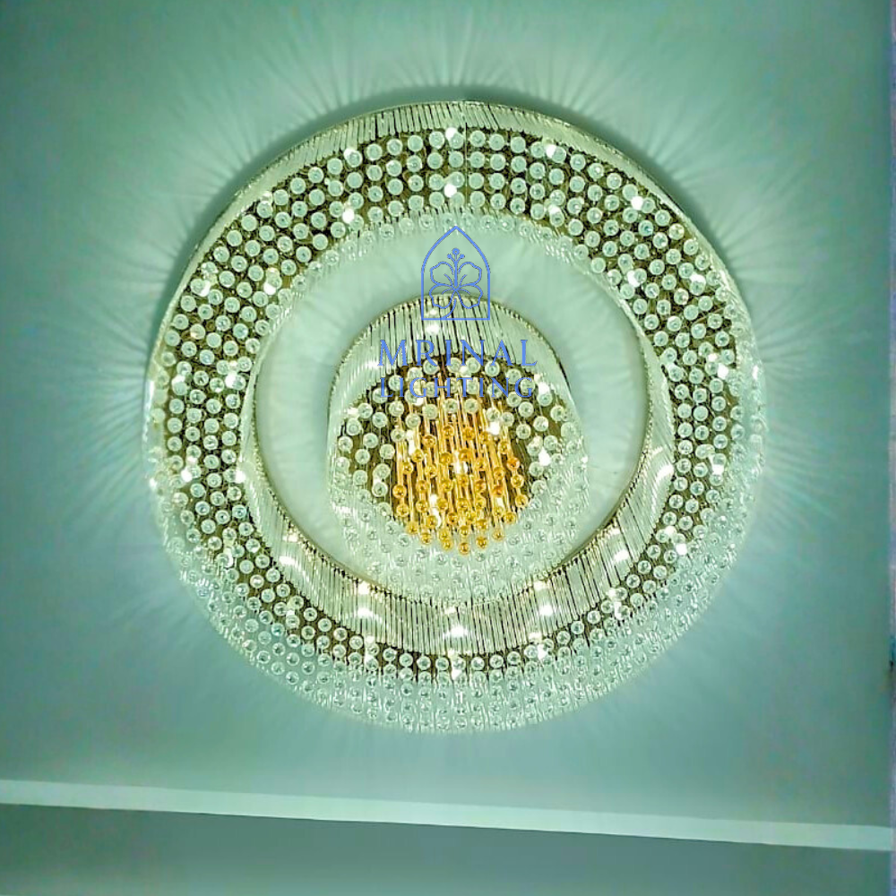 Modern round crystal ceiling chandelier with layered crystal design