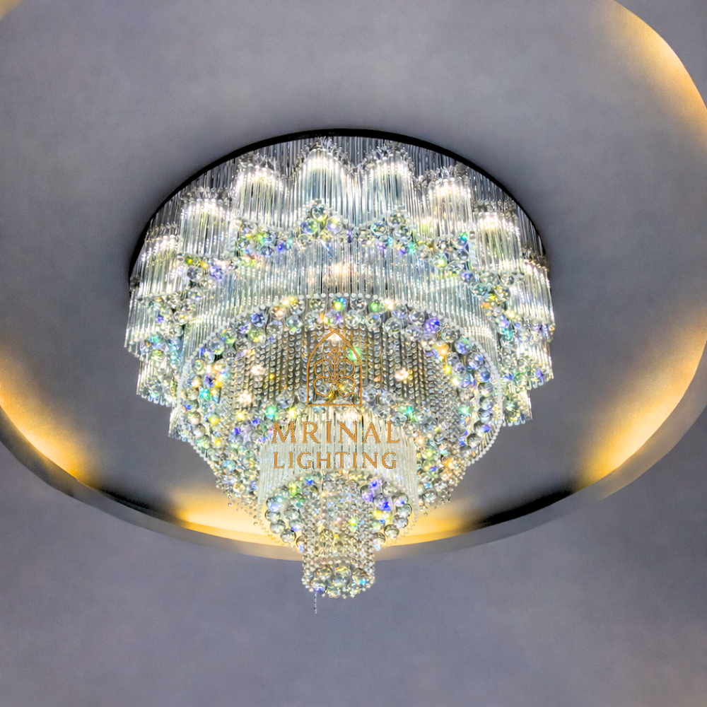 Royal crystal chandelier designed for wedding halls and grand celebrations