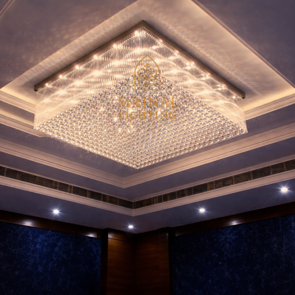 Square modern crystal chandelier with luxury crystal ceiling design