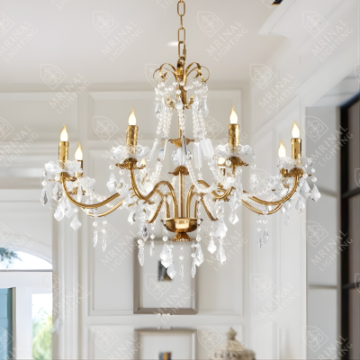 Premium Golden Finish Chandelier designed for elegant living rooms.